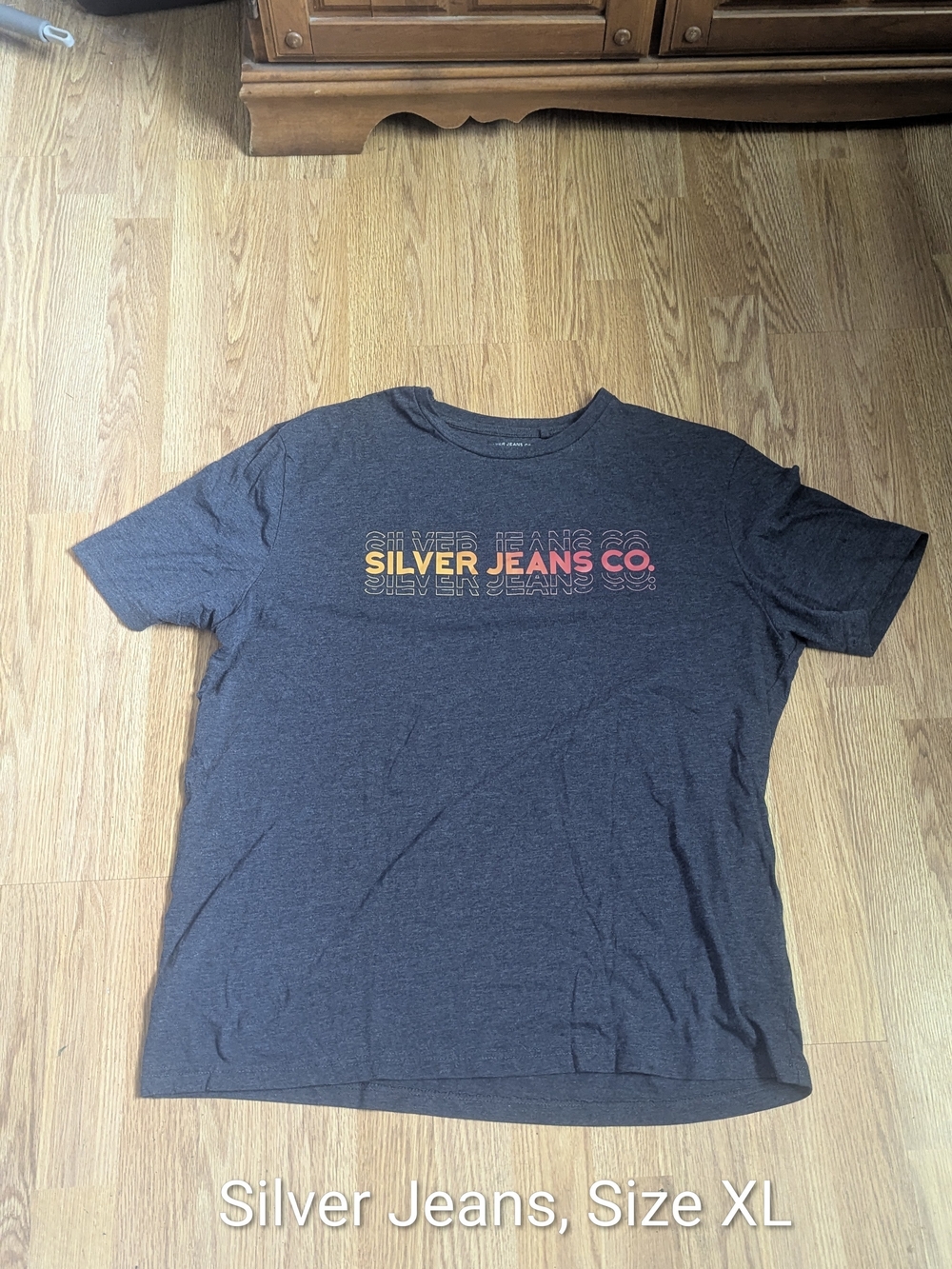 Silver Jeans Charcoal Short Sleeve Logo Tee with Multicolor Chest Print